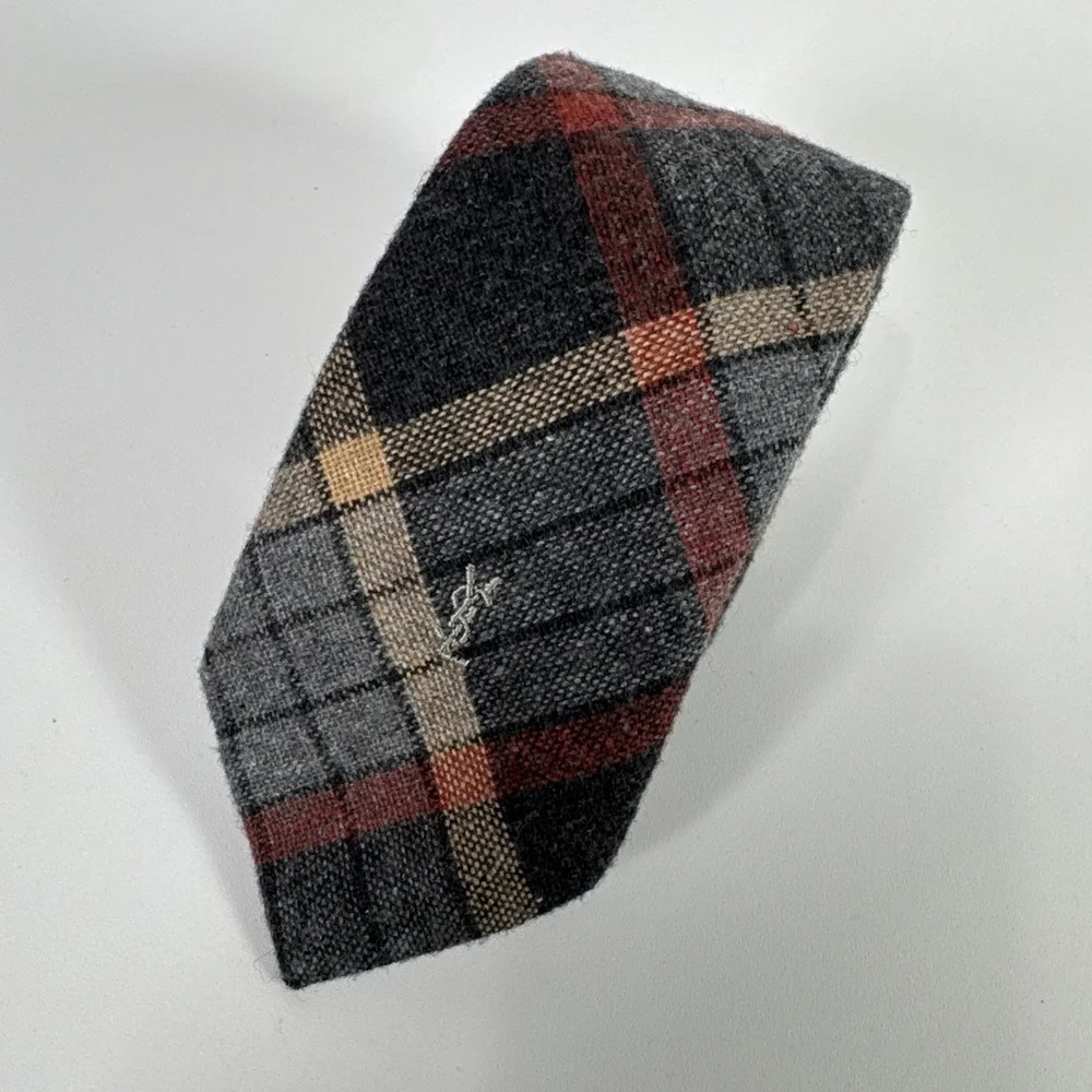 Lot of 2 Vtg Yves‎ Saint Laurent Heather Mist Plaid Wool Blend Ties Men 56